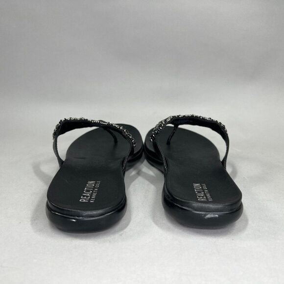 Kenneth Cole Glam-Athon Sandals Women's Size 9.5 Black Leather Beaded Flip Flops - Picture 5 of 8